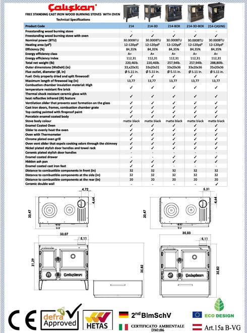 Stove 214-3D, Multifunctional Wood Burning Stove for Cooking Baking Oven Winter Heating Fire Pit High Efficiency Large Iron Stove Rustic Retro