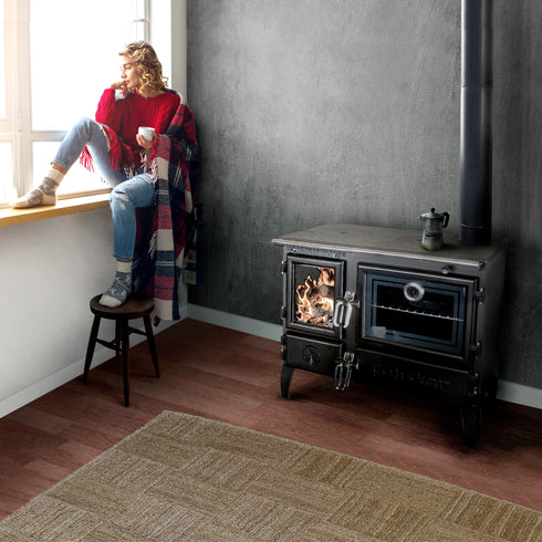 Stove 214, Multifunctional Wood Burning Stove for Cooking Baking Oven Winter Heating Fire Pit High Efficiency Large Iron Stove Rustic Retro