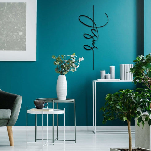 Jesus Metal Wall Art Vertical Cross Minimalist Monochrome Script Sign Christian Religious Art Jesus Christ Son of God Messiah Decoration