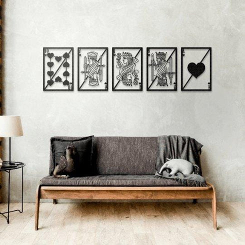 Royal Flush Metal Wall Art Playing Card Deck Poker Royal Queen King Black Luxury Monochrome Casino Poker House Decoration