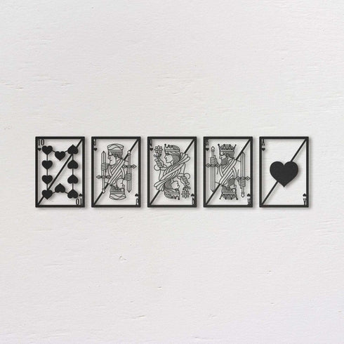 Royal Flush Metal Wall Art Playing Card Deck Poker Royal Queen King Black Luxury Monochrome Casino Poker House Decoration