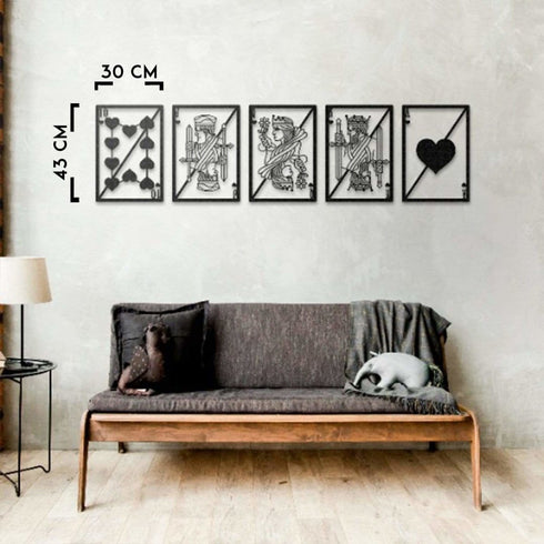 Royal Flush Metal Wall Art Playing Card Deck Poker Royal Queen King Black Luxury Monochrome Casino Poker House Decoration