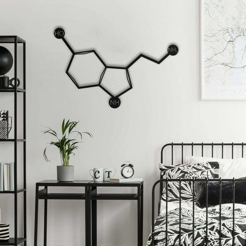 Serotonin Metal Wall Art Science Chemistry Happy Molecule Happiness Sign Biology Lab Art Minimal Monochrome Décor Scientist Gift