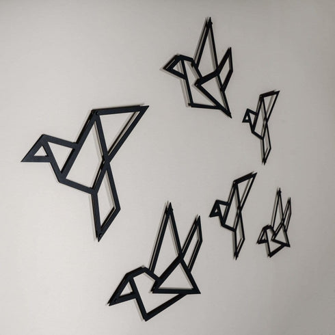 Vapaus - Bird Flock Metal Wall Art Monochrome Geometric Sign Spring Time Serene Calming Nature Animals Kitchen Farmhouse Decoration